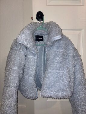 Fashion Nova Kids' Light Gray Plush Sherpa Puffer Jacket